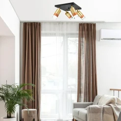 Lampa sufitowa z 4 reflektorkami regulowana złota AURORA