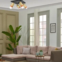 Lampa sufitowa z 4 reflektorkami regulowana złota AURORA