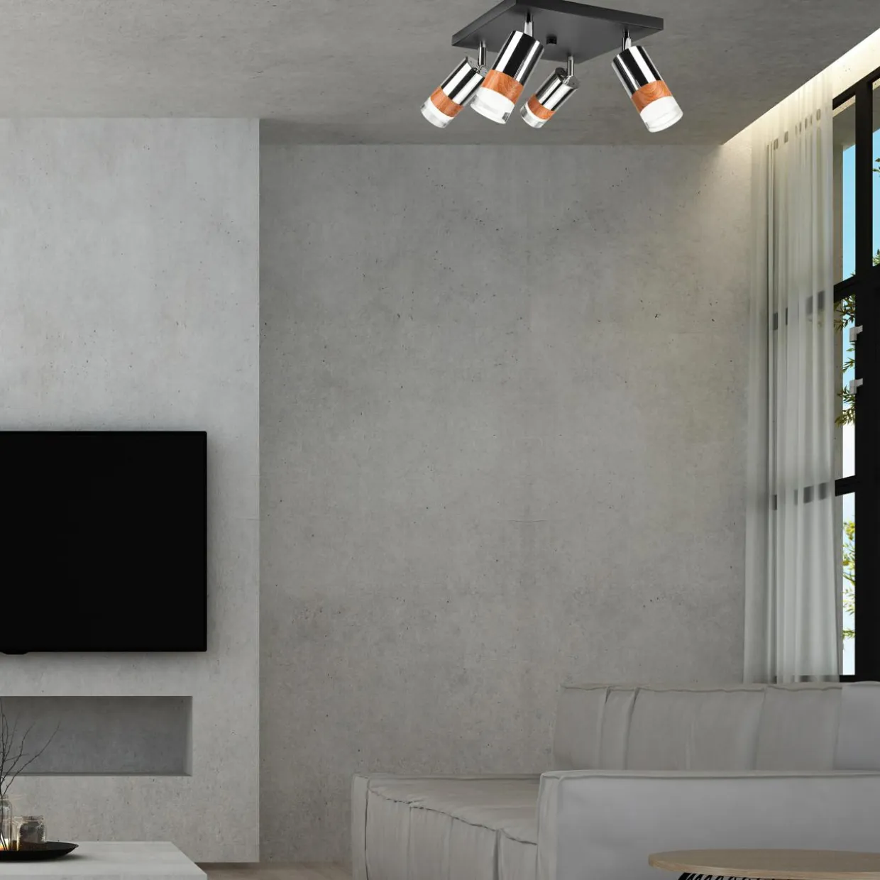 Lampa sufitowa z 4 reflektorkami regulowana chrom AURORA