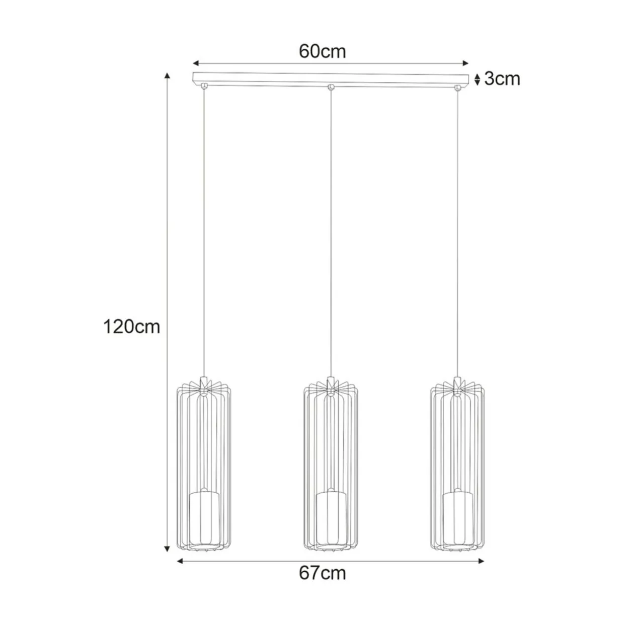 Lampa wisząca 3 klosze listwa czarna FALCON