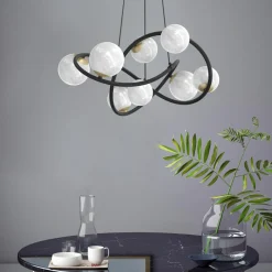 Lampa wisząca 8 kloszy kule czarno-złota NISYRO