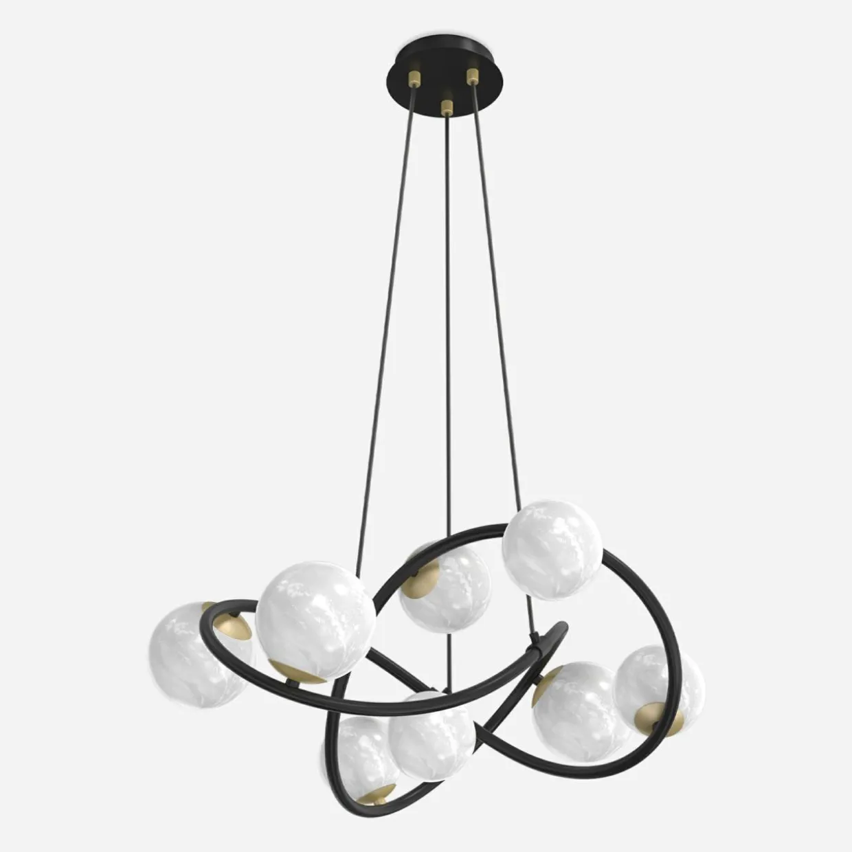 Lampa wisząca 8 kloszy kule czarno-złota NISYRO