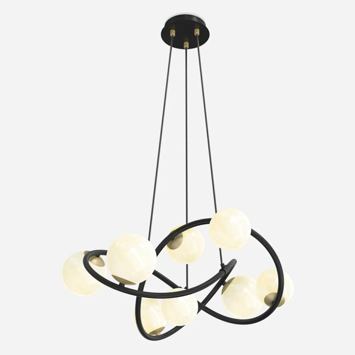 Lampa wisząca 8 kloszy kule czarno-złota NISYRO