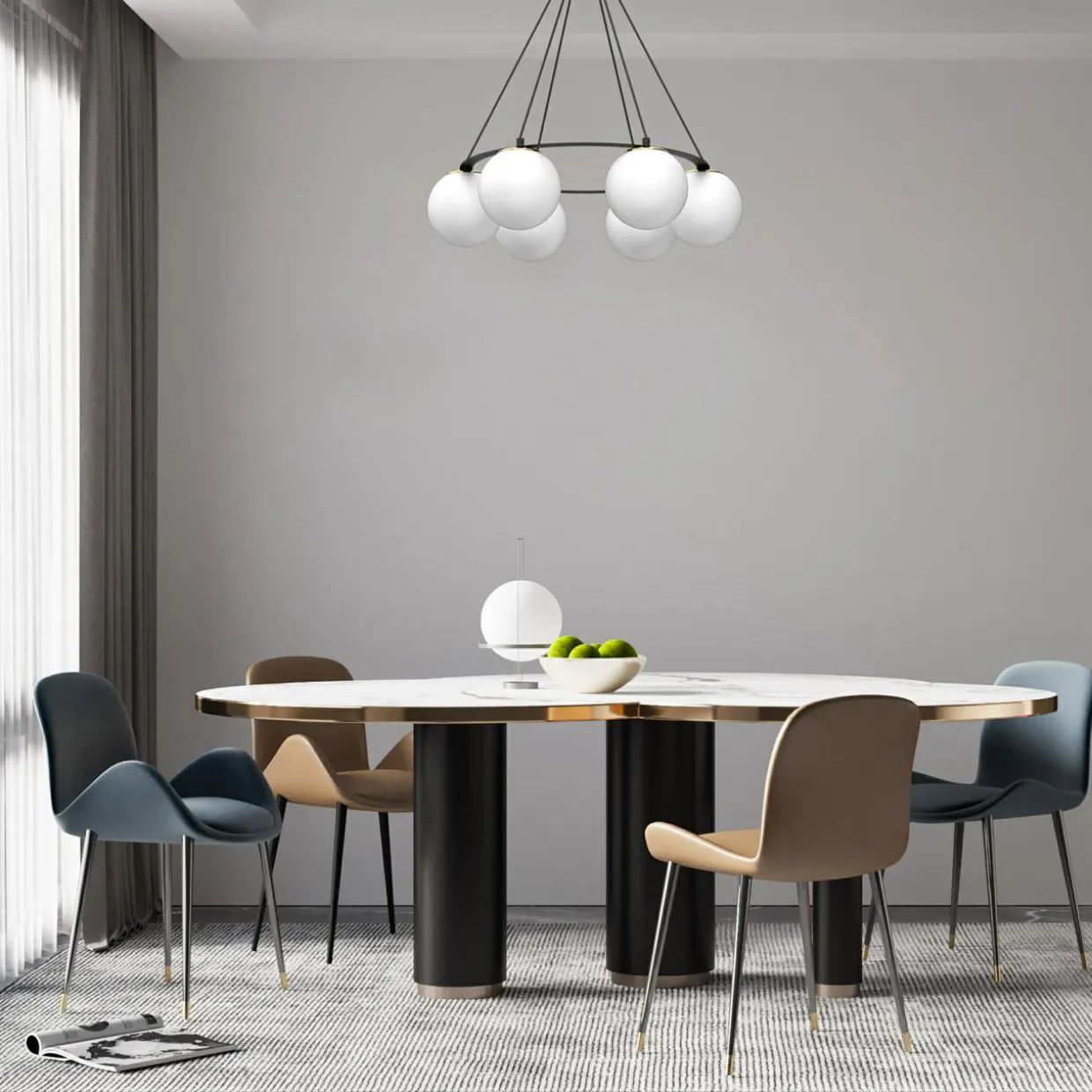 Lampa wisząca 6 kloszy kule czarno-złota BALLO VI