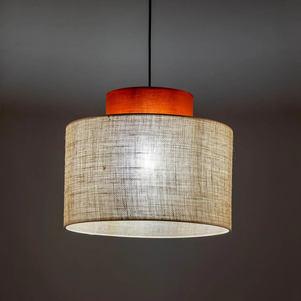 Lampa wisząca abażur DUO JUTA BROWN