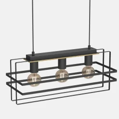 Lampa wisząca czarna jasne drewno KORTEZ III
