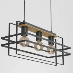 Lampa wisząca czarna jasne drewno KORTEZ III