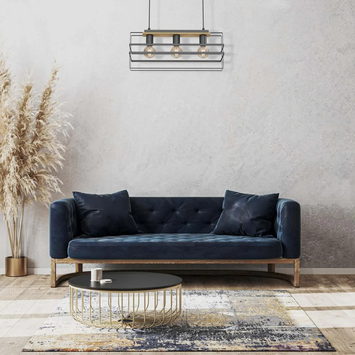 Lampa wisząca czarna jasne drewno KORTEZ III
