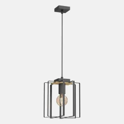 Lampa wisząca czarna jasne drewno KORTEZ I
