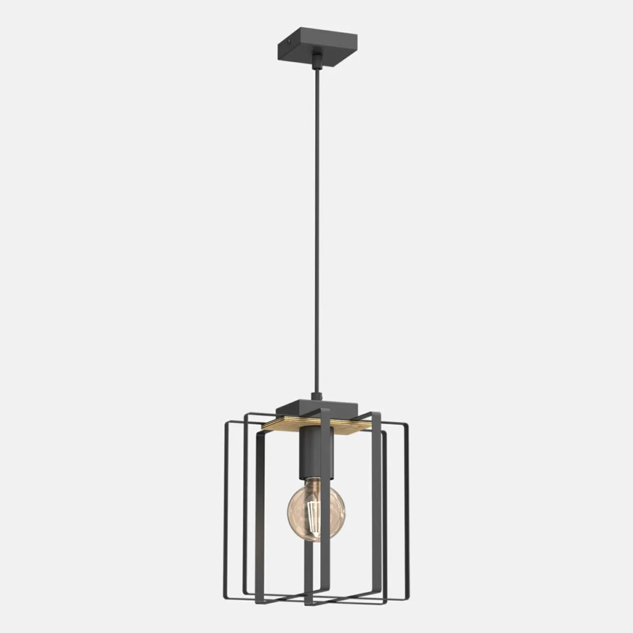 Lampa wisząca czarna jasne drewno KORTEZ I
