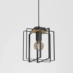 Lampa wisząca czarna jasne drewno KORTEZ I