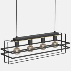Lampa wisząca czarna jasne drewno KORTEZ IV
