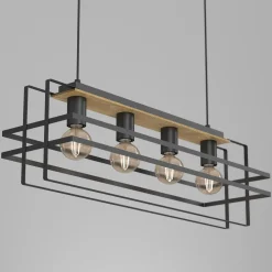 Lampa wisząca czarna jasne drewno KORTEZ IV