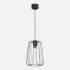 Lampa wisząca czarna jasne drewno TRAD I klosz 38 cm