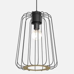Lampa wisząca czarna jasne drewno TRAD I klosz 38 cm