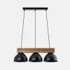 Lampa wisząca industrialna 3 klosze drewno jasne/czarna W-DR