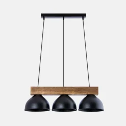 Lampa wisząca industrialna 3 klosze drewno jasne/czarna W-DR
