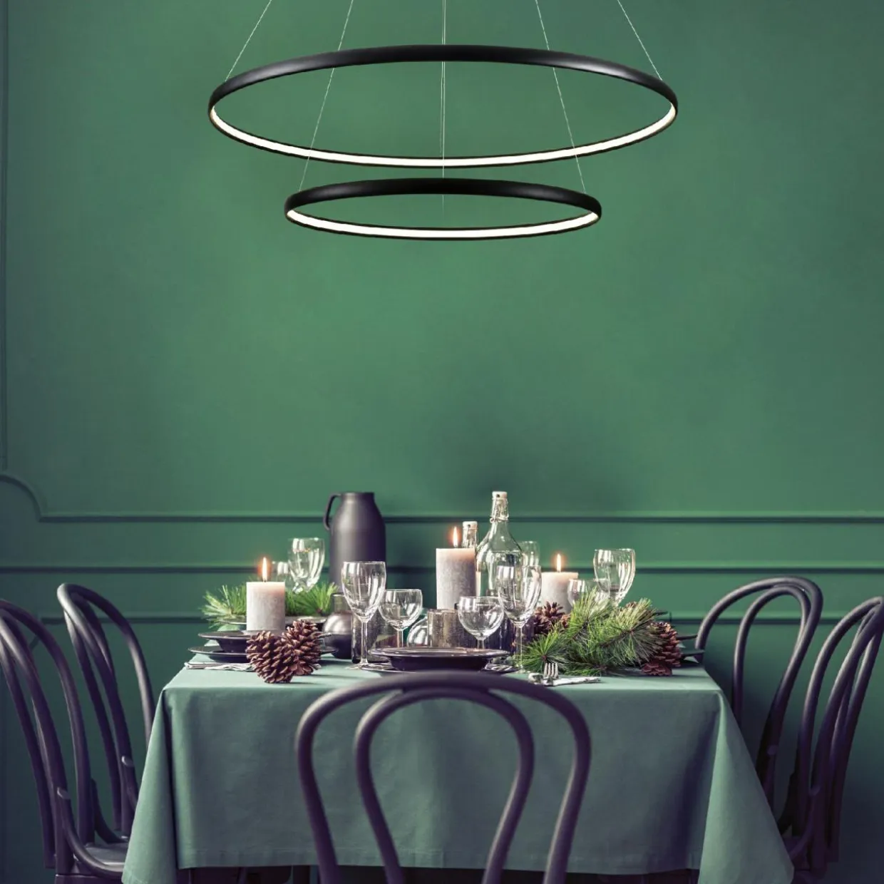 Lampa wisząca LED 2 okręgi czarna CARLO