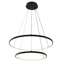 Lampa wisząca LED 2 pierścienie czarna BRENO 60 cm