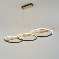 Lampa wisząca LED 3 pierścienie jasne drewno czarna ALMERIA
