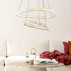 Lampa wisząca LED 2 pierścienie złota ATHESA z pilotem