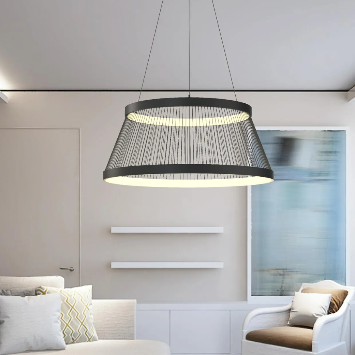 Lampa wisząca LED czarna BALU z pilotem