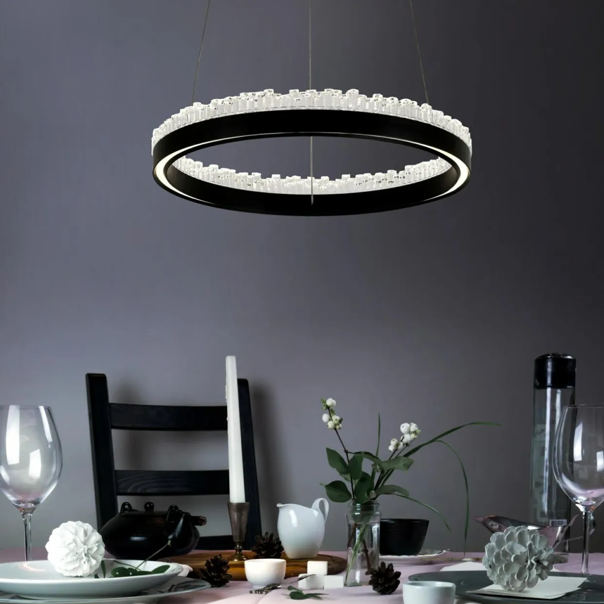 Lampa wisząca LED pierścieniowa czarna REGI 60 cm
