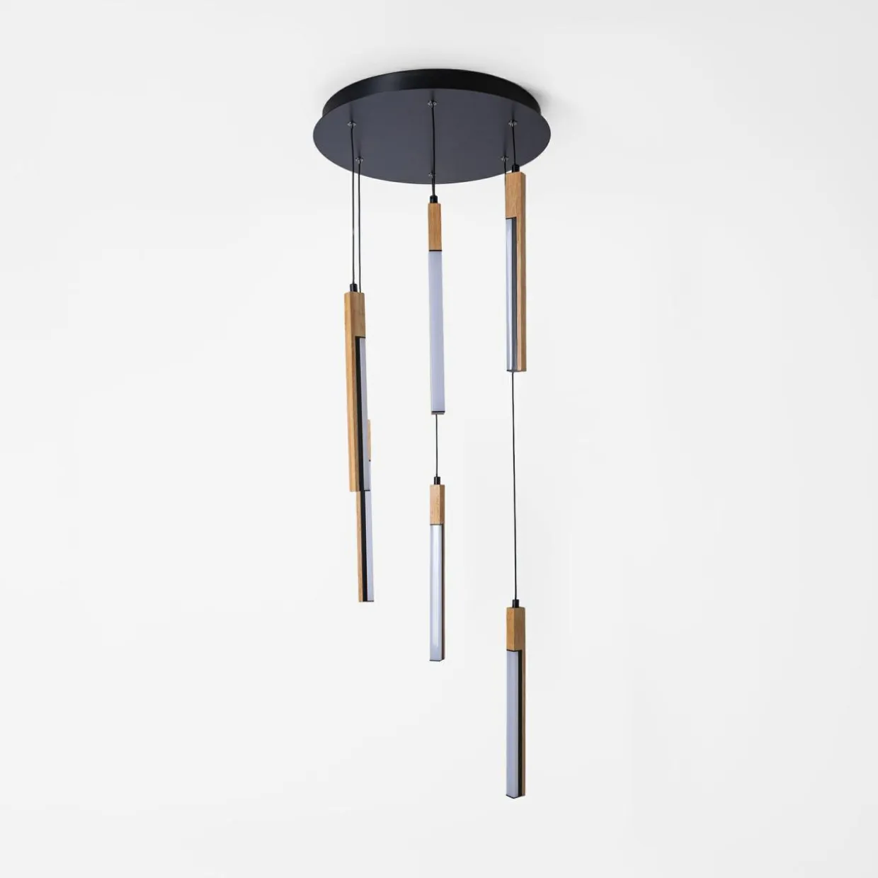 Lampa wisząca LED podstawa okrągła czarna drewniana ELIOT VI