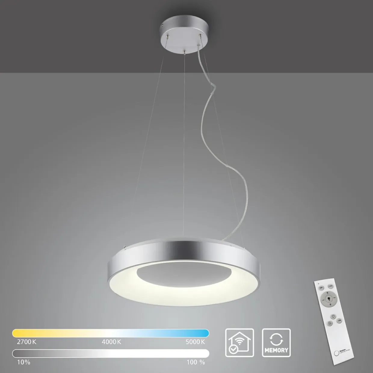 Lampa wisząca LED z pilotem srebrna KETO ANIKA