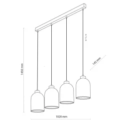 Lampa wisząca listwa 4 klosze transparent SATIPO 4