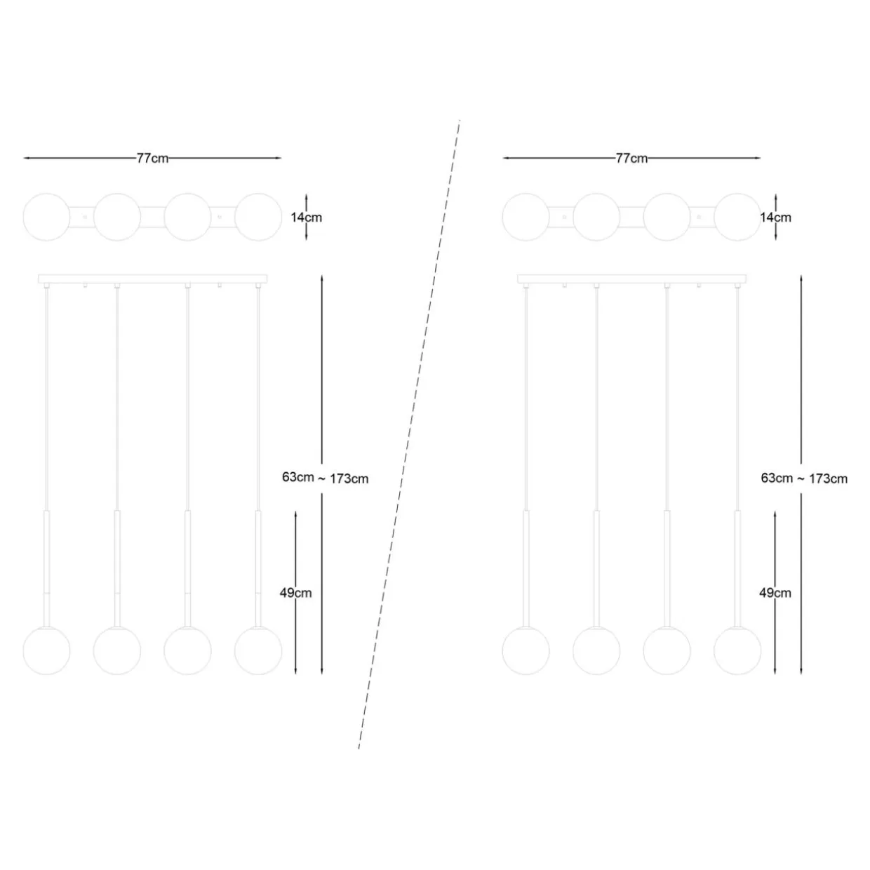 Lampa wisząca listwa kule czarno-złota ARCTURUS 3