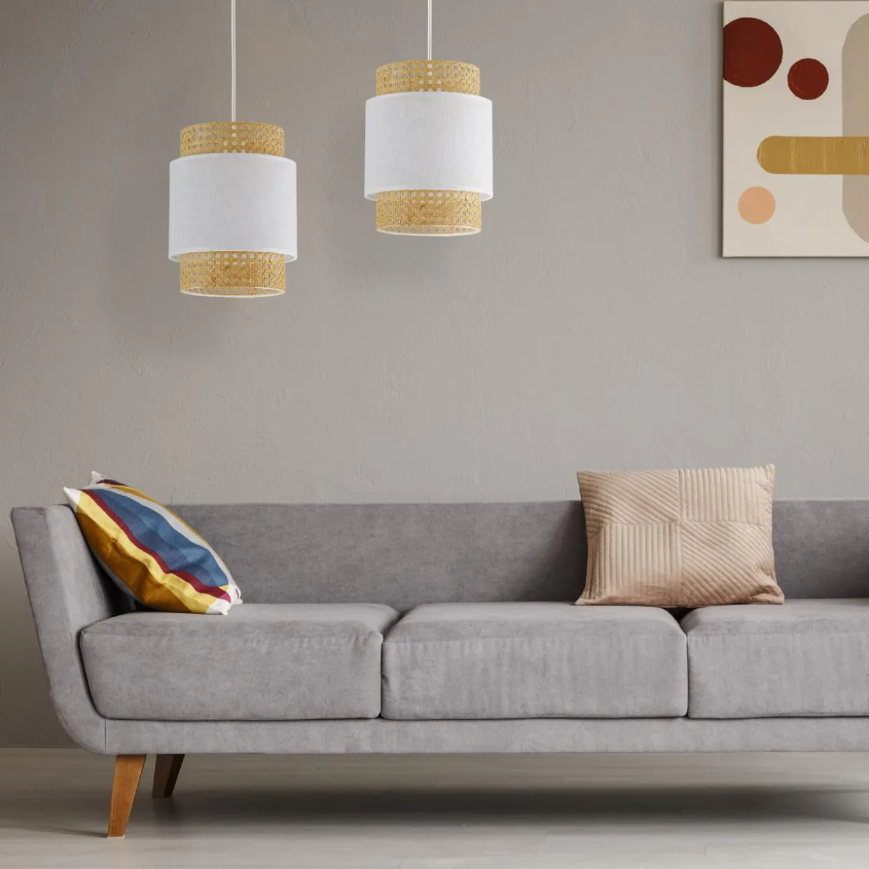 Lampa wisząca rattanowa biała BOHO 20 cm