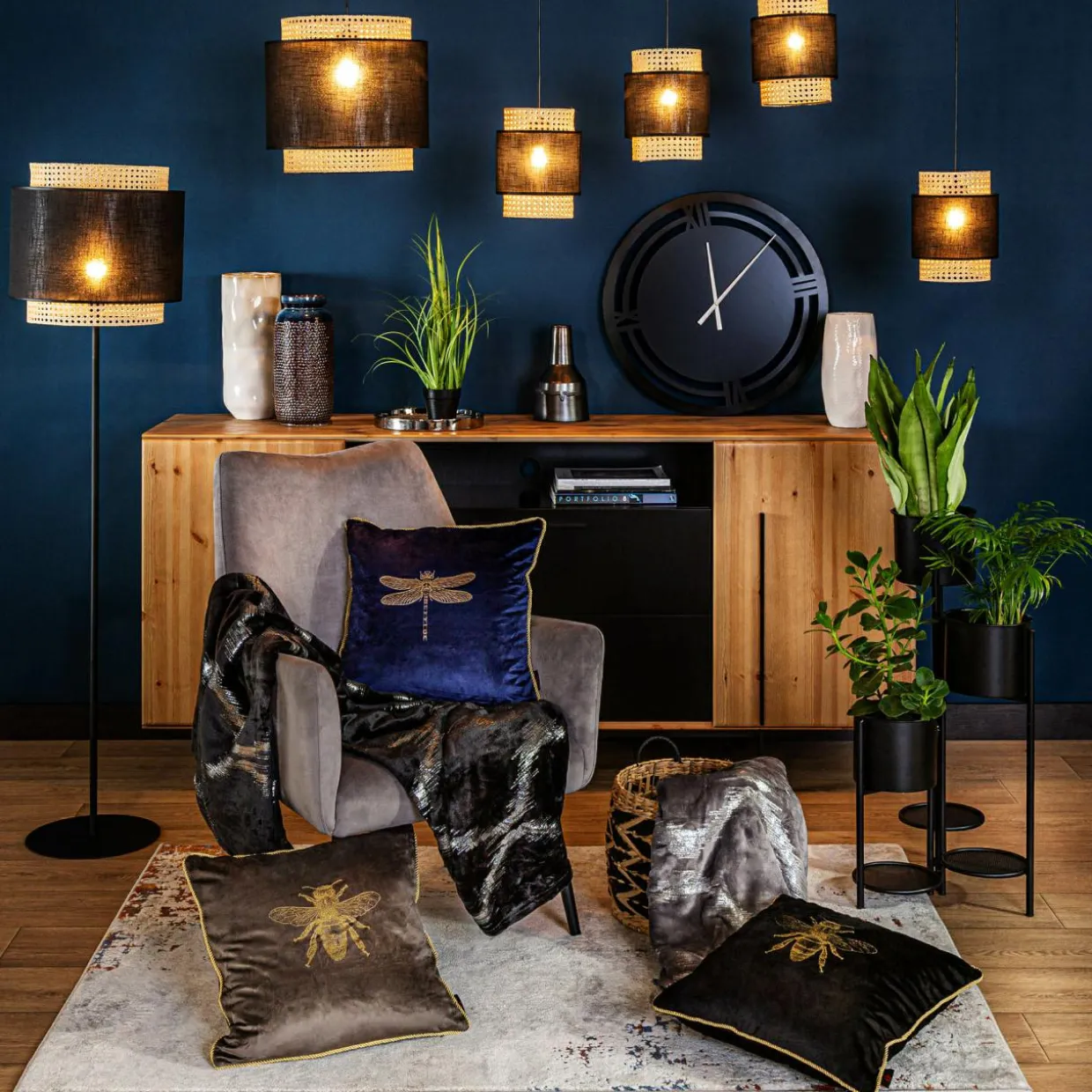 Lampa wisząca rattanowa czarna BOHO 20 cm