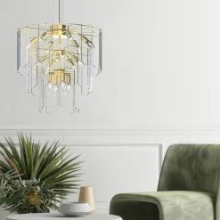 Lampa wisząca transparentne szkło złota NIRA φ56 cm