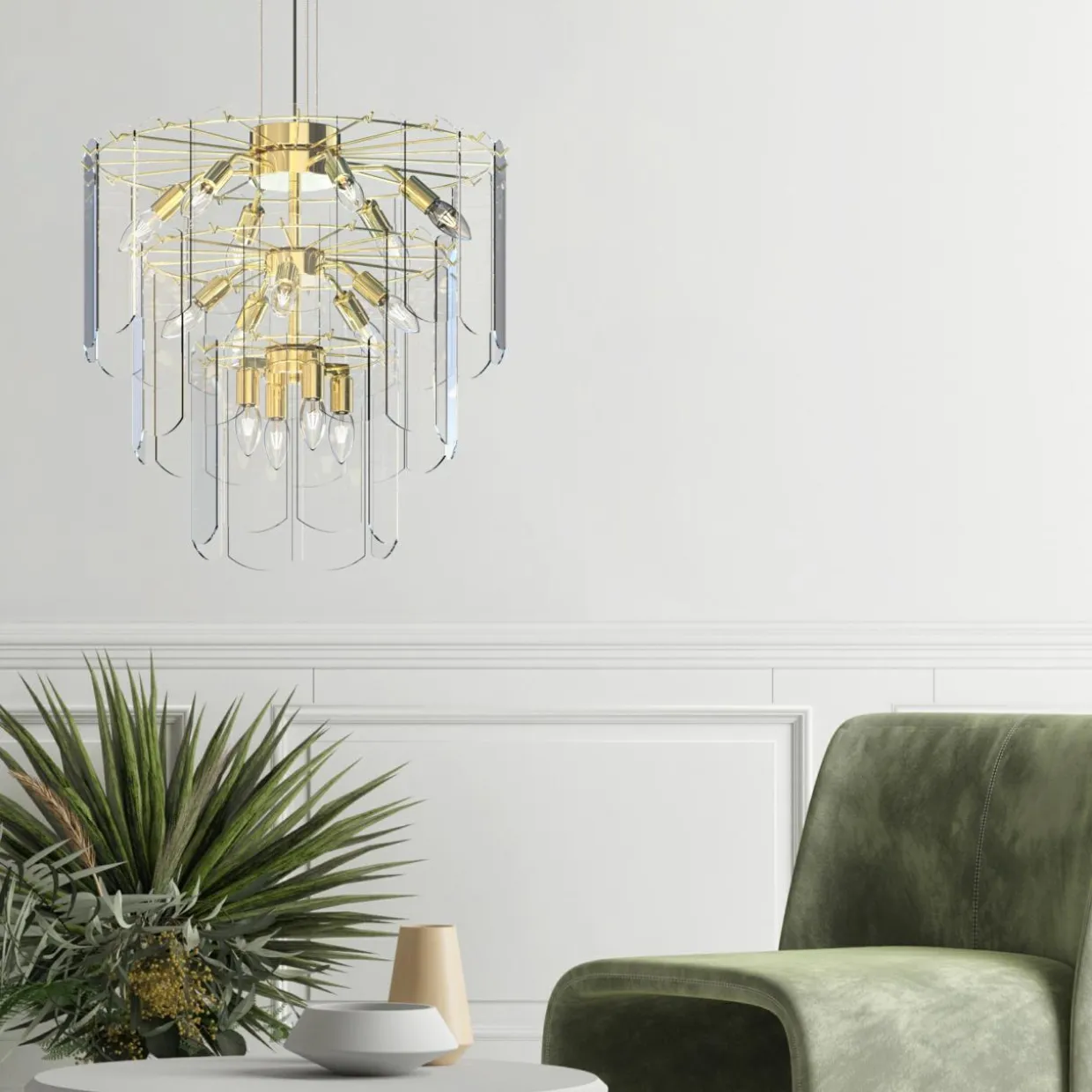 Lampa wisząca transparentne szkło złota NIRA φ56 cm