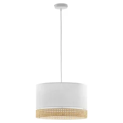 Lampa wisząca z rattanem biała PAGLIA 38,5 cm