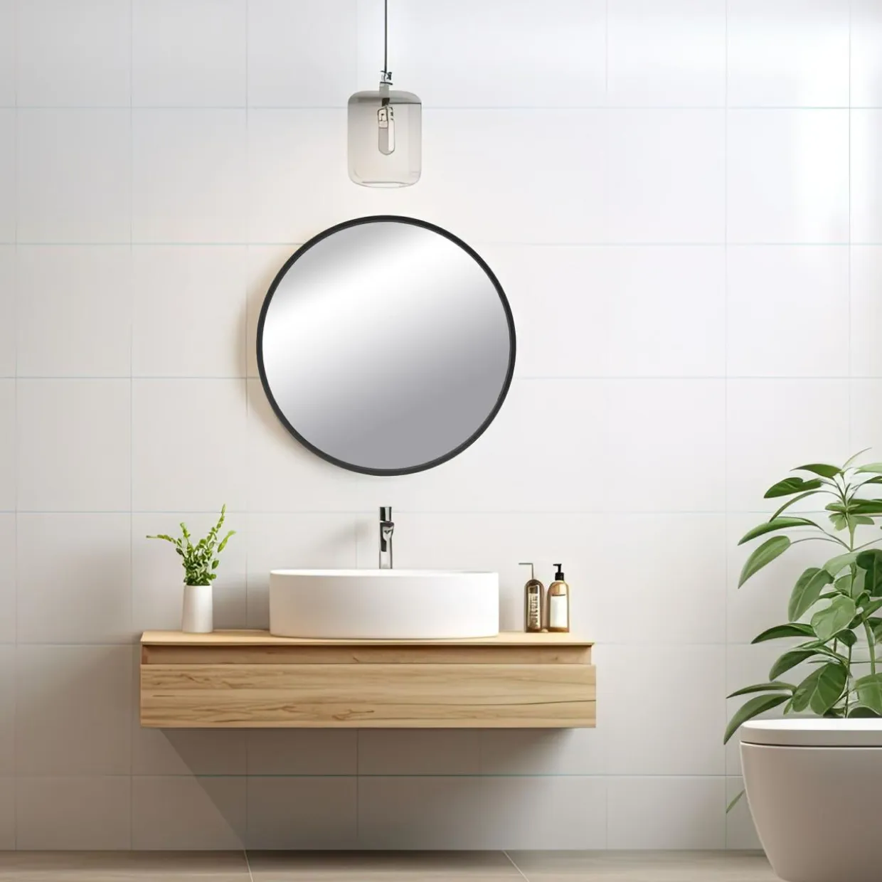 Lustro łazienkowe okrągłe czarne TORRE 80 cm