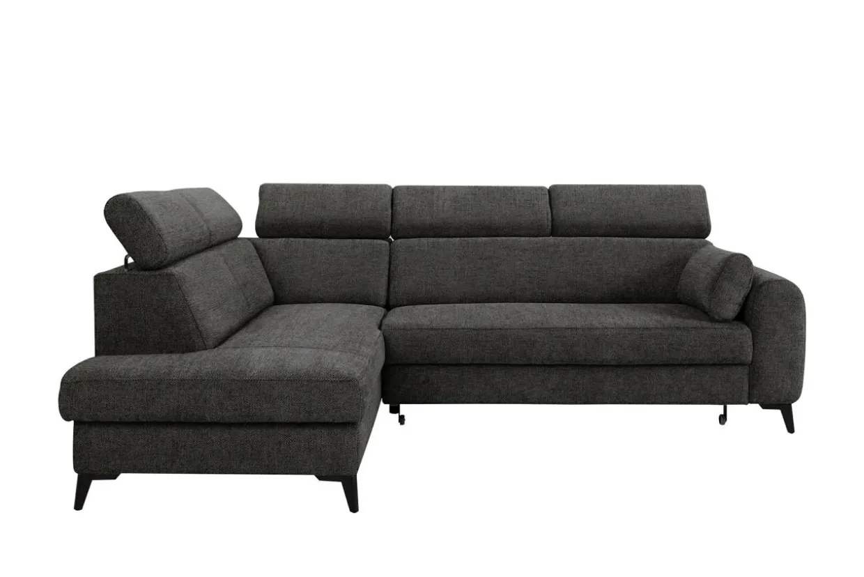 Narożnik rozkładany z regulowanymi zagłówkami ciemnoszary TRENTO lewy