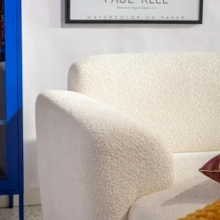 Narożnik z tkaniną bouclé jasnobeżowy CAMELLIA lewy