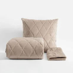 Narzuta na łóżko z poszewkami beżowa MAROKO 200x220 cm