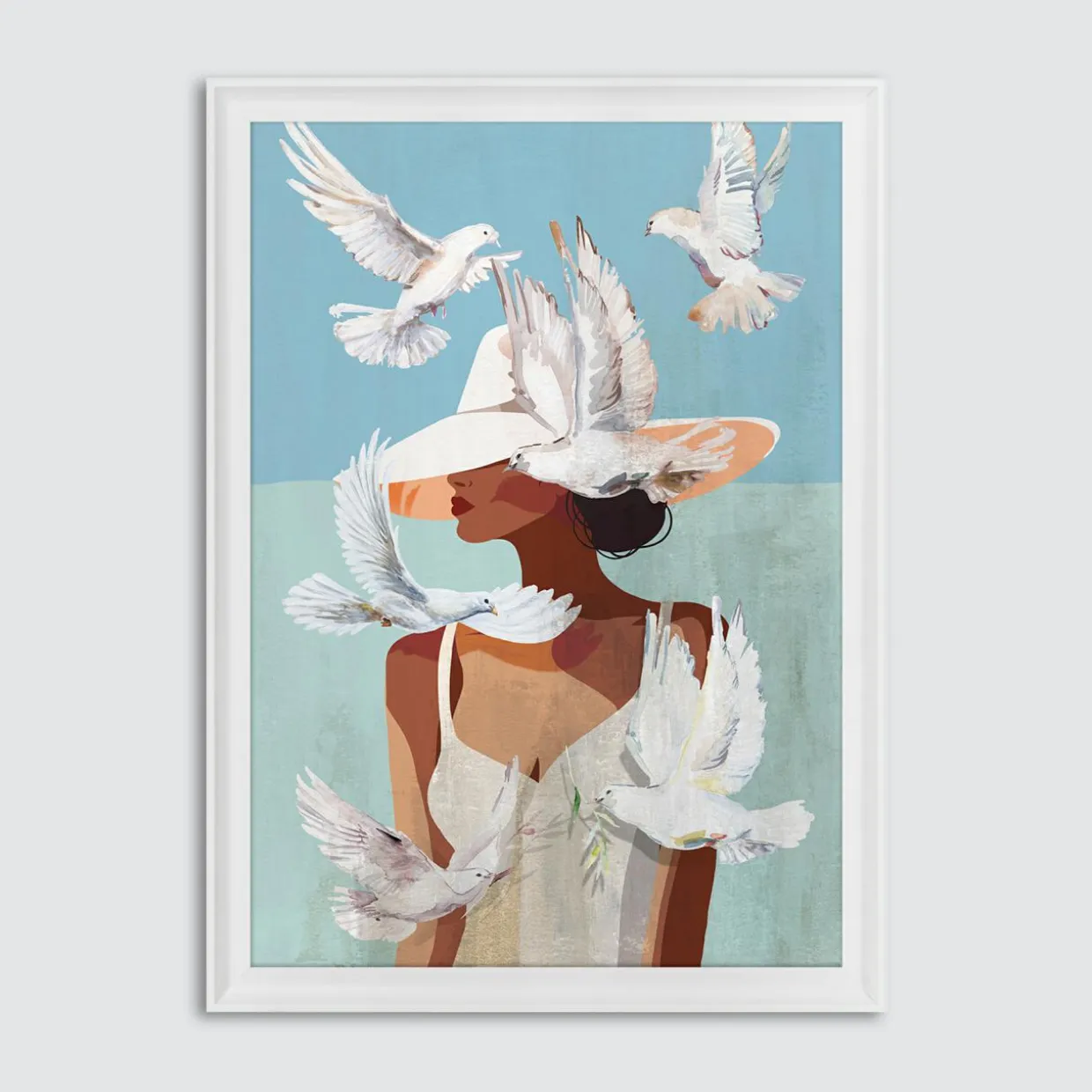 Obraz w białej ramie LADY DOVES 70x100 cm