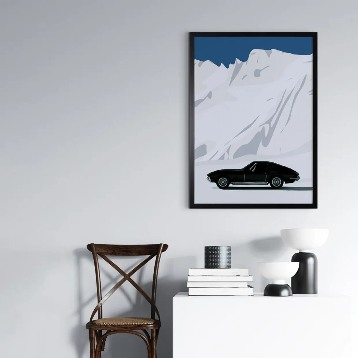 Obraz w czarnej ramie CAR IN THE MOUNTAINS 50x70 cm