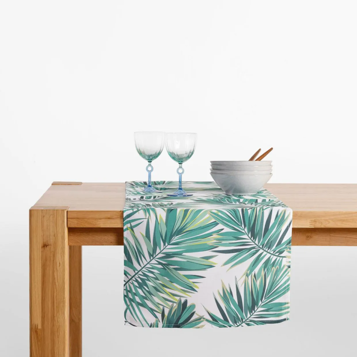 Obrus biały w zielone liście GARDENA 40x120 cm