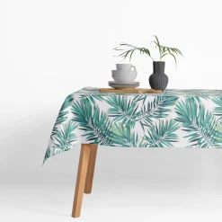 Obrus biały w zielone liście GARDENA 110x160 cm