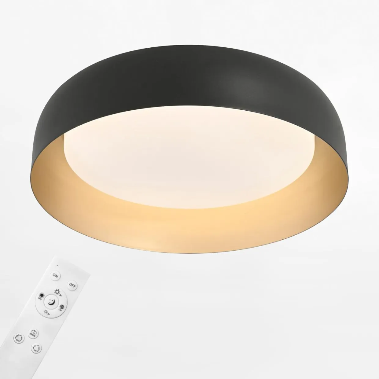 Plafon LED czarno-złoty OSKO z pilotem fi 40 cm