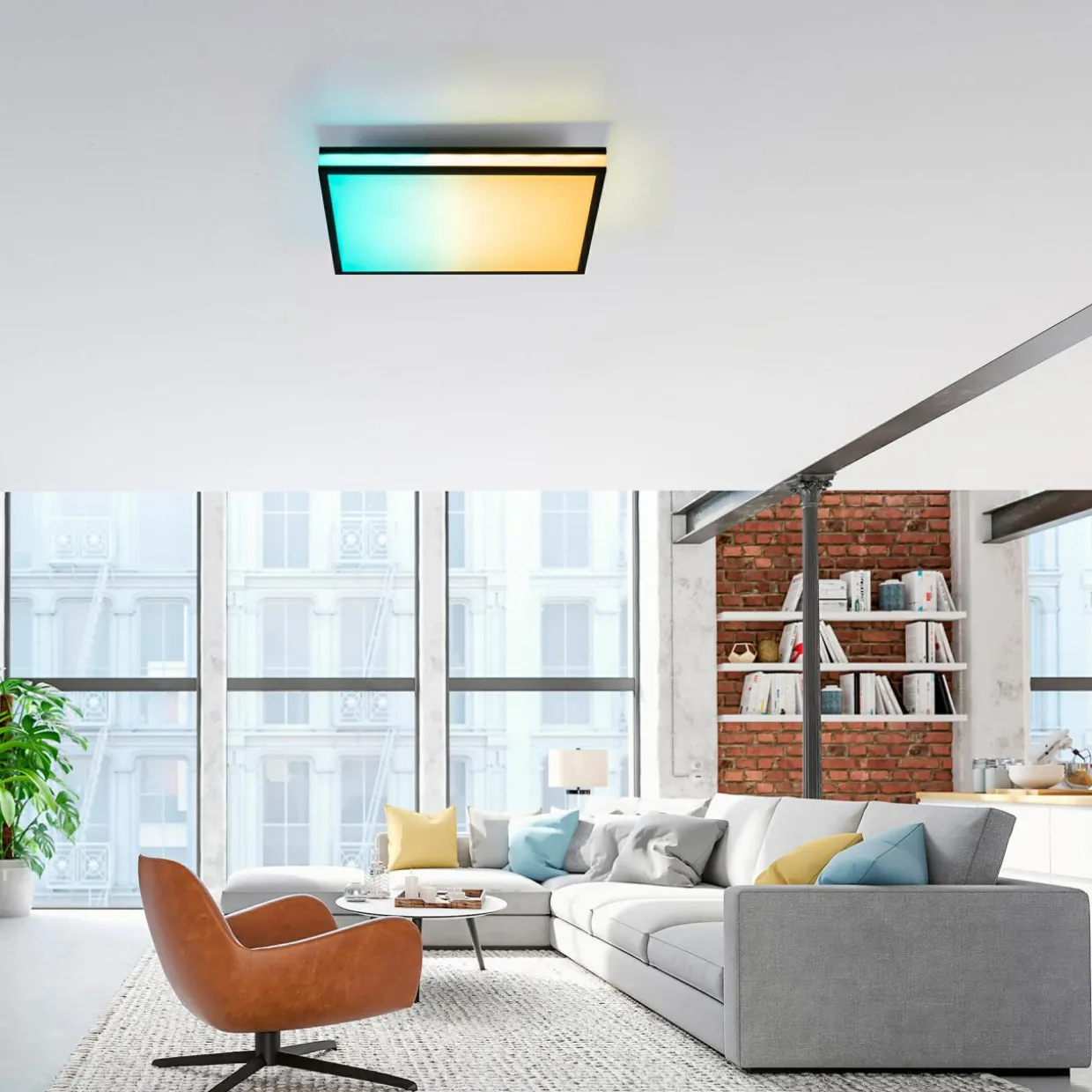 Plafon LED RGB czarny MARIO z pilotem 46,5x46,5 cm