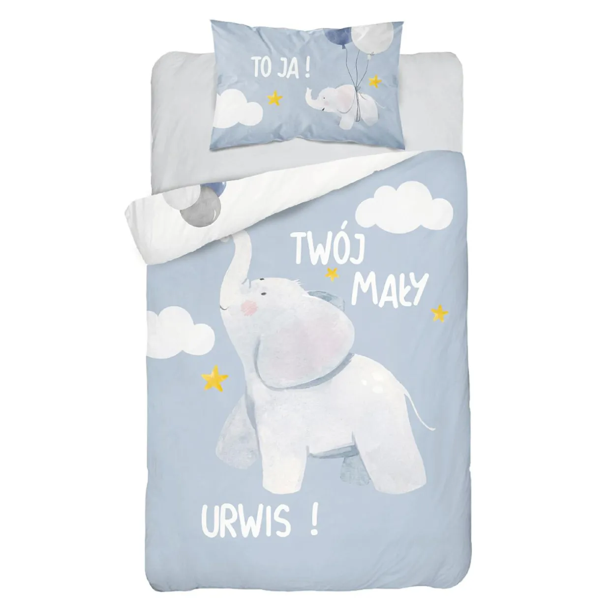 Pościel bambusowa do łóżeczka NIEBIESKI SŁOŃ 100x135 cm