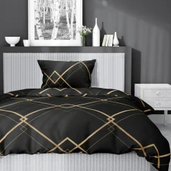 Pościel bawełniana geometryczna czarna HOME SATIN 140x200 cm