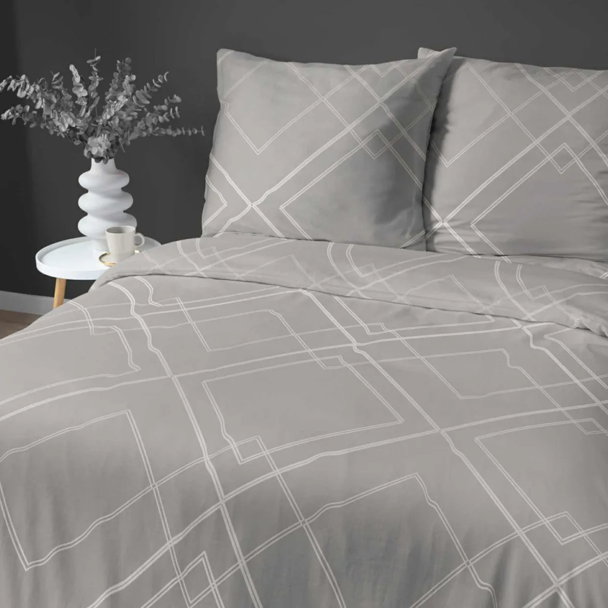 Pościel bawełniana geometryczna, szara HOME SATIN 220x200 cm