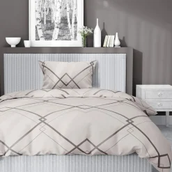 Pościel bawełniana geometryczna kremowo-biała HOME SATIN 140x200 cm